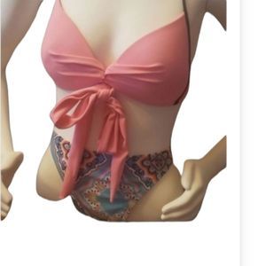 Pink tie front swimsuit